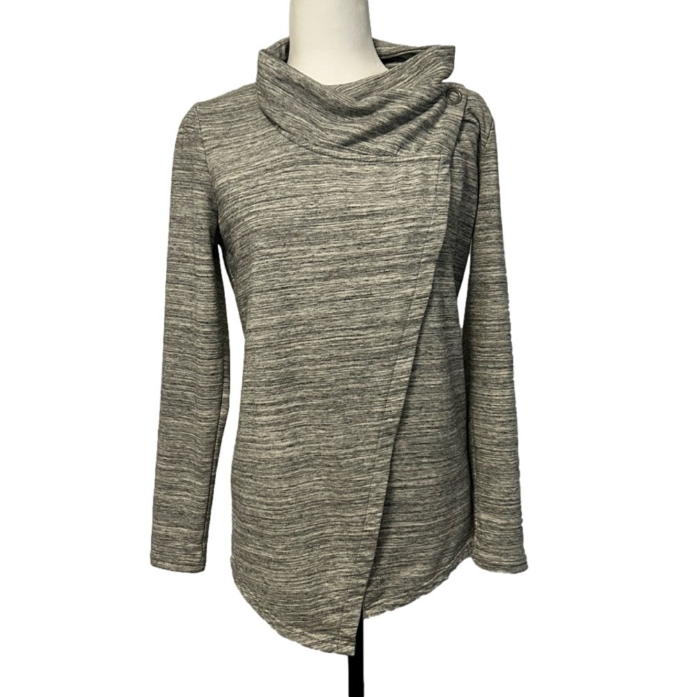 Danskin Women's Wrap Cardigan Heathered Grey Cowl Neck Stretch Size Small